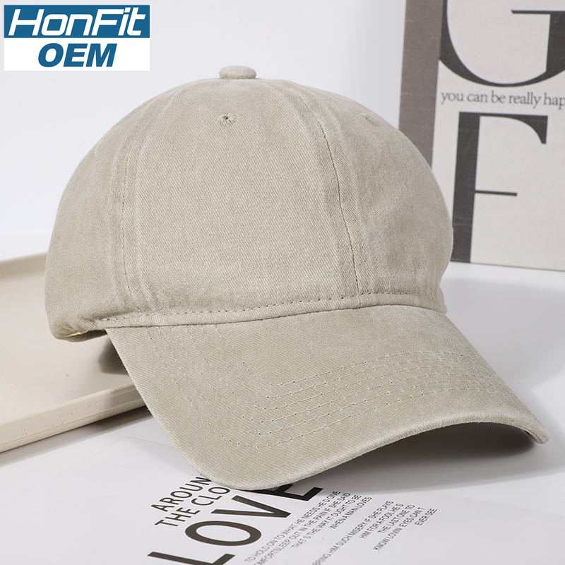 Vintage Washed 100% cotton 6 Panel Cap HS-WASH01 print logo 38