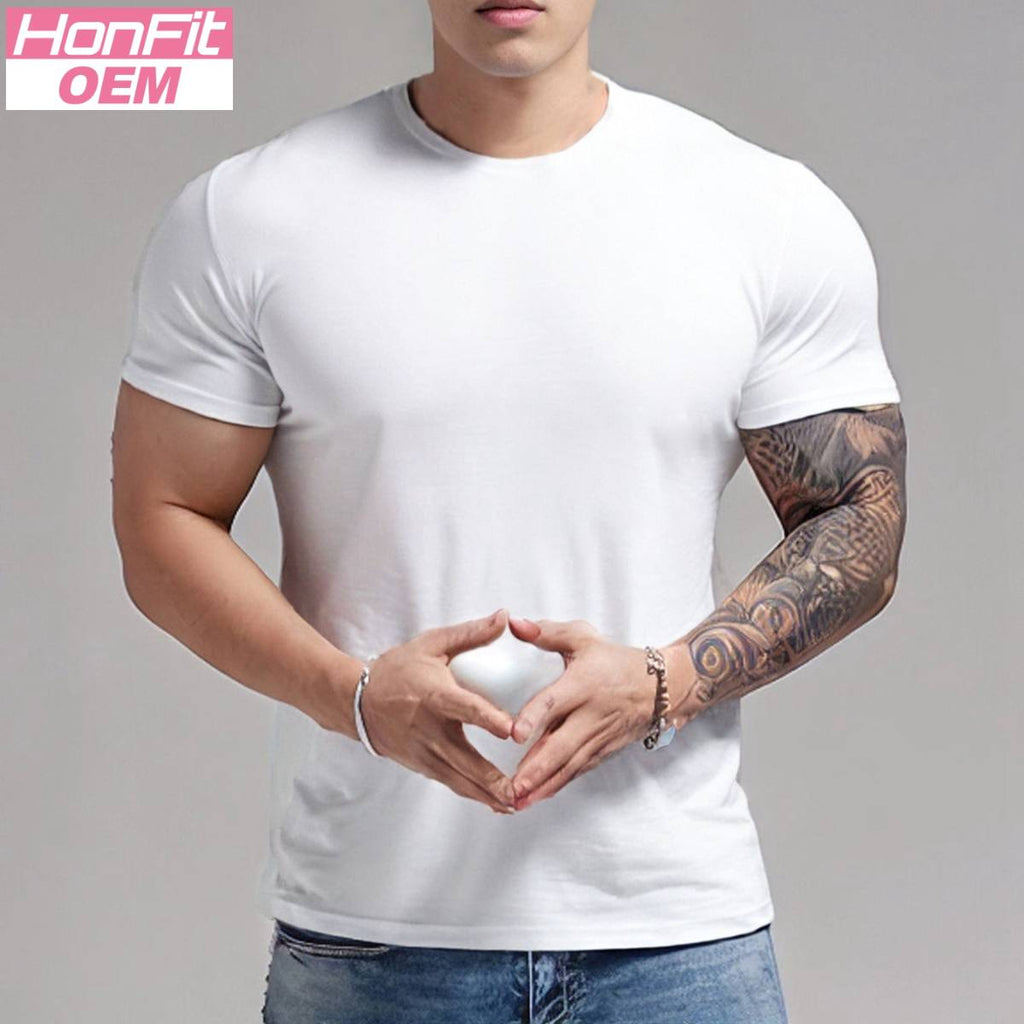 Mens Sports Fitness 95% Polyester 5% Spandex T Shirt HX-195 print logo 9