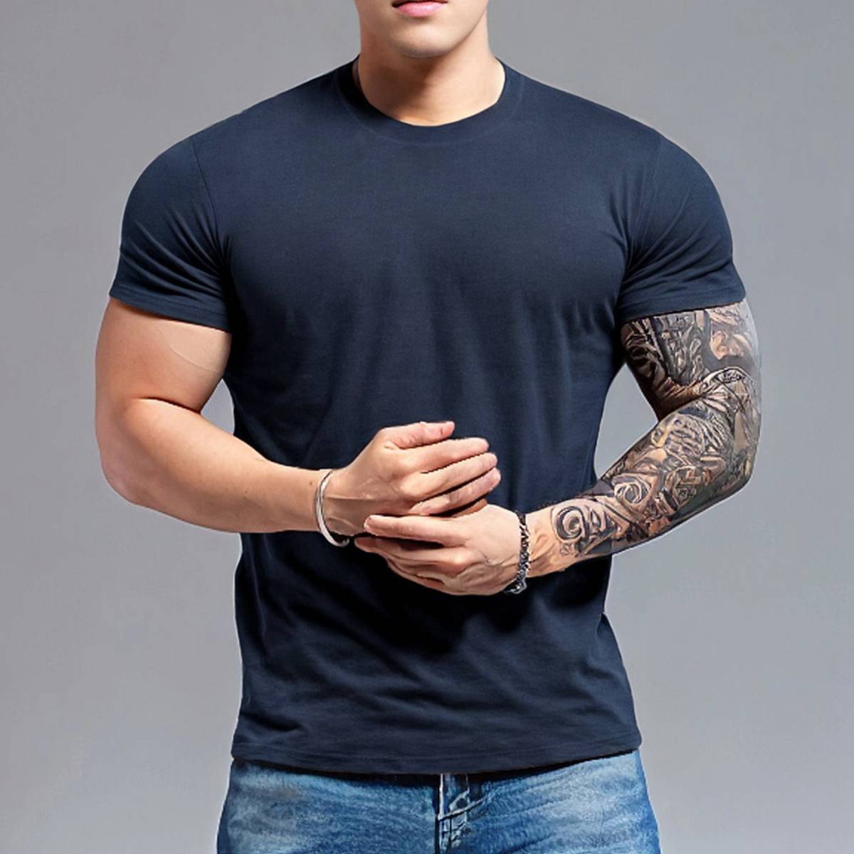 Mens Sports Fitness 95% Polyester 5% Spandex T Shirt HX-195 print logo 1