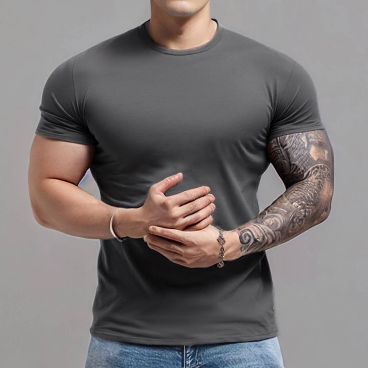Mens Sports Fitness 95% Polyester 5% Spandex T Shirt HX-195 print logo 5