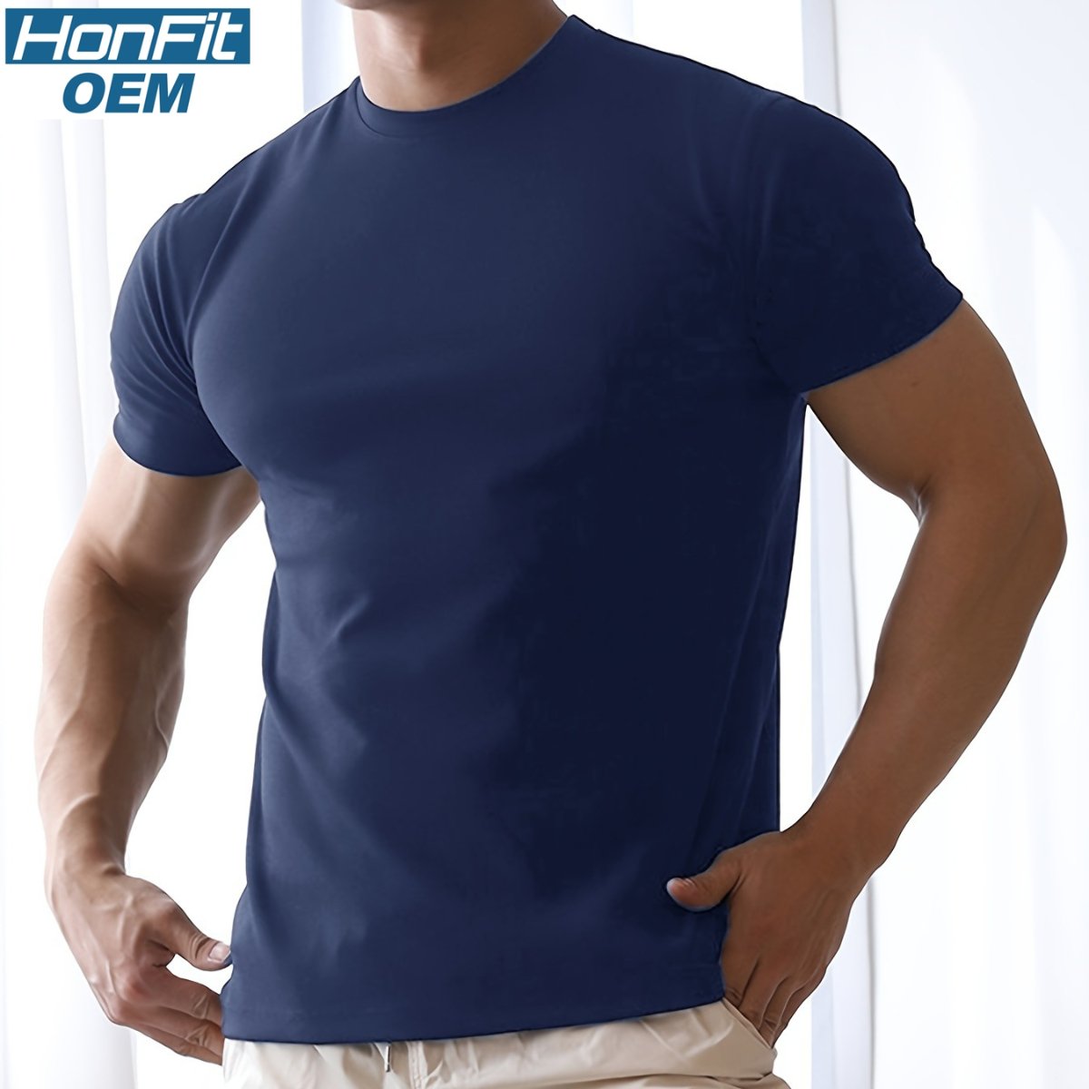 Mens Sports Fitness 95% Polyester 5% Spandex T Shirt HX-195 print logo 10