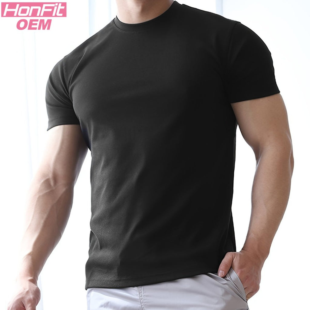 Mens Sports Fitness 95% Polyester 5% Spandex T Shirt HX-195 print logo 7