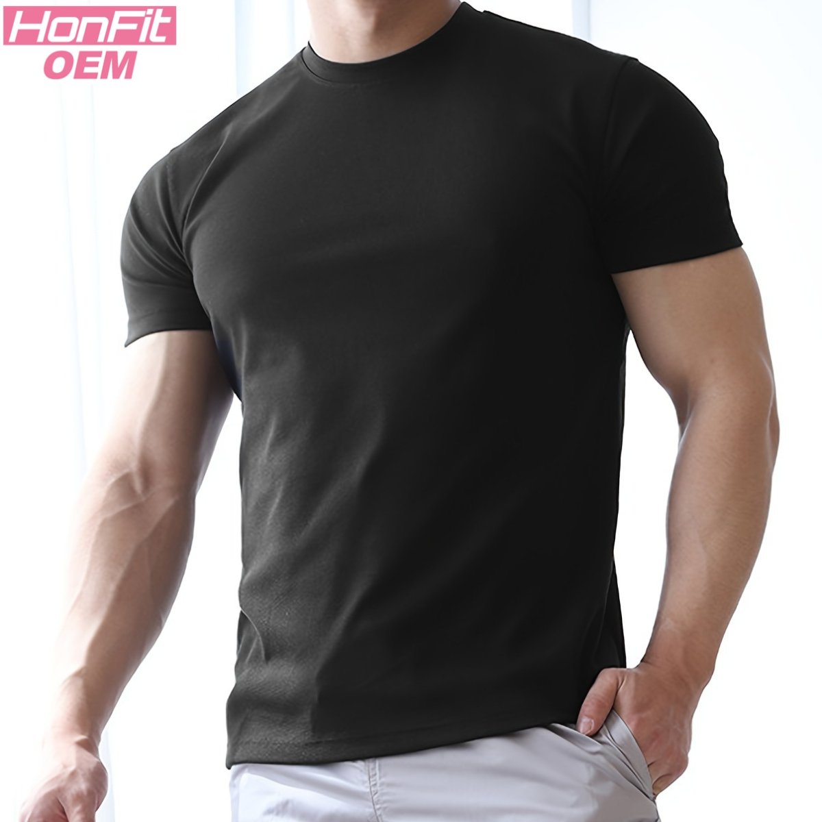 Mens Sports Fitness 95% Polyester 5% Spandex T Shirt HX-195 print logo 7