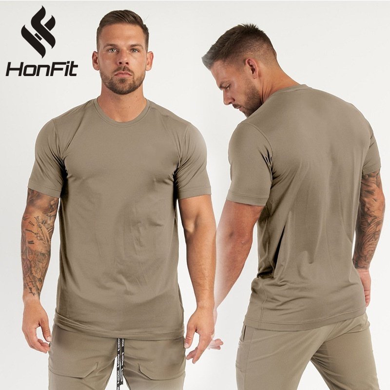 Mens Sports Workout 95% cotton 5% spandex Tshirt HX-TX06 print logo 17