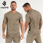 Mens Sports Workout 95% cotton 5% spandex Tshirt HX-TX06 print logo 17