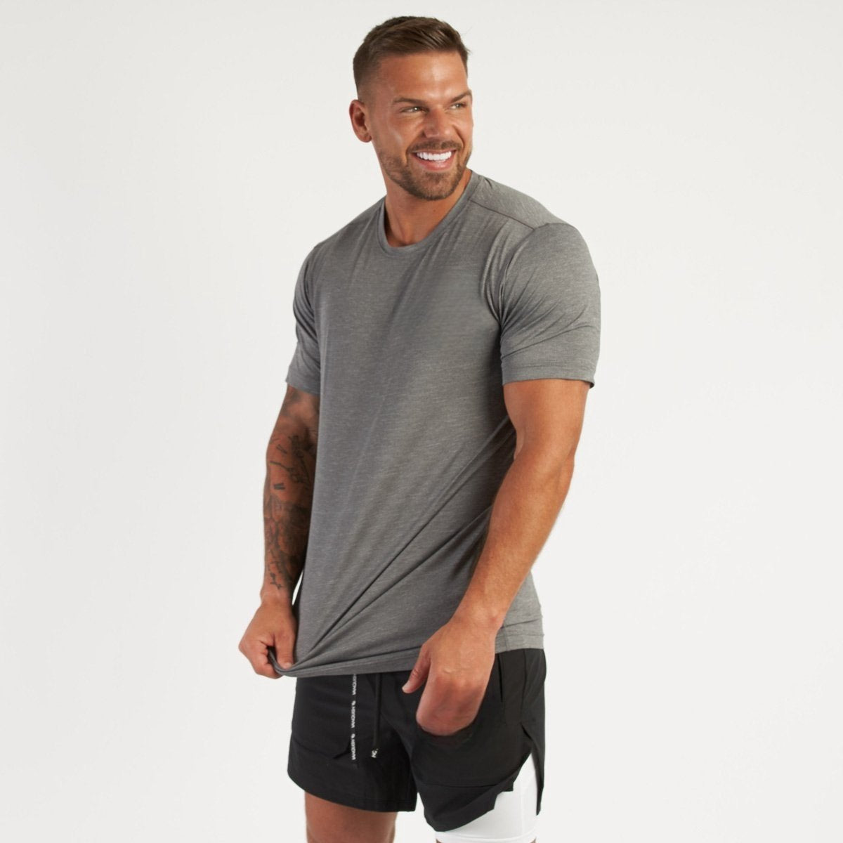Mens Sports Workout 95% cotton 5% spandex Tshirt HX-TX06 print logo 22