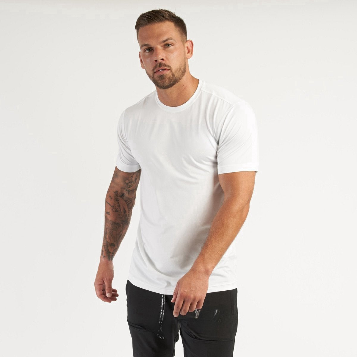 Mens Sports Workout 95% cotton 5% spandex Tshirt HX-TX06 print logo 26