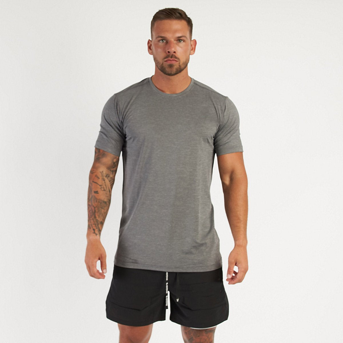 Mens Sports Workout 95% cotton 5% spandex Tshirt HX-TX06 print logo 31