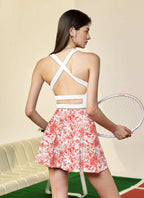 Womens Sports Fitness Polyester Spandex Tennis Set KJ0514+WX0101 Set print logo 30
