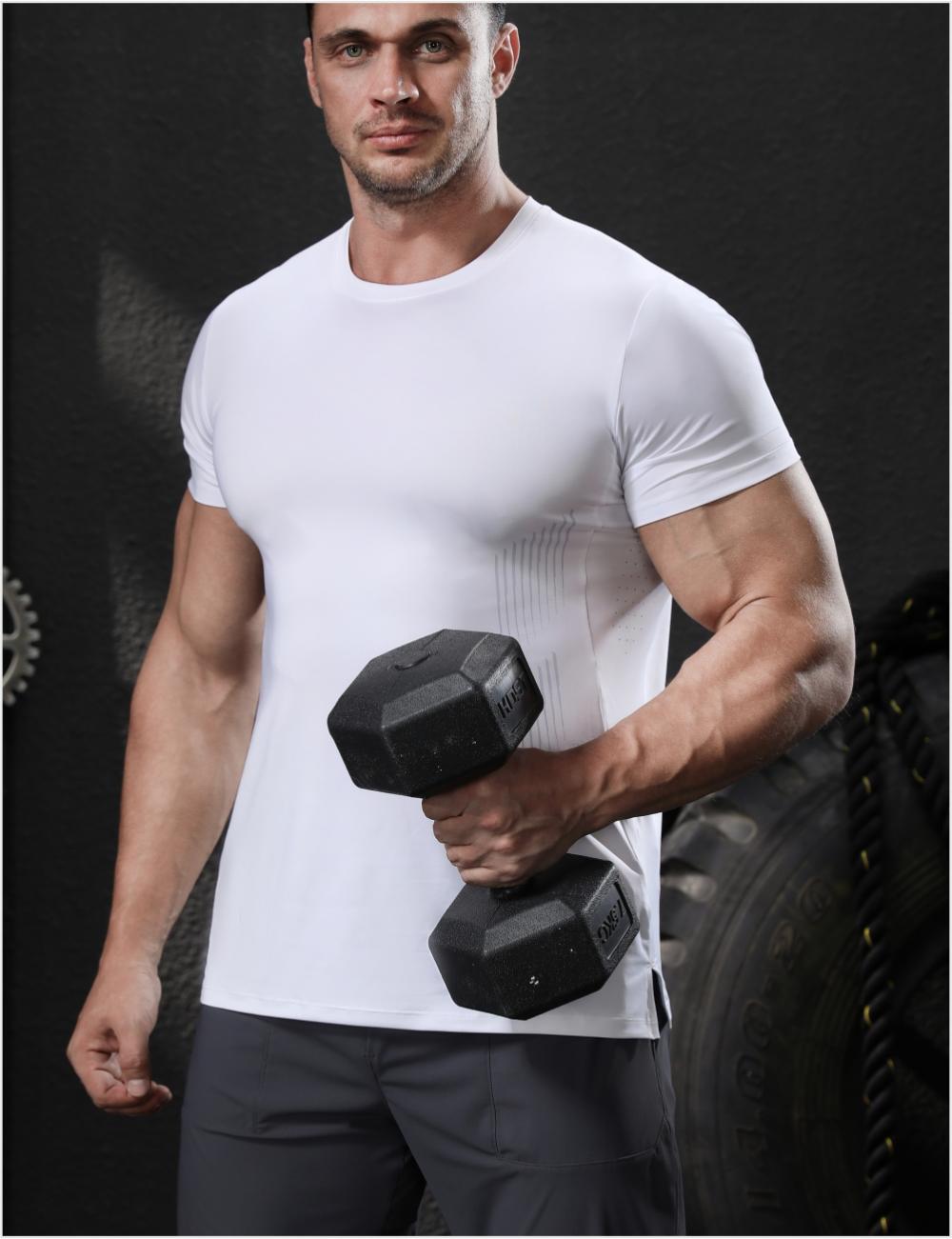 Mens Workout Running 88%polyester 12%spandex T-shirt L-325312