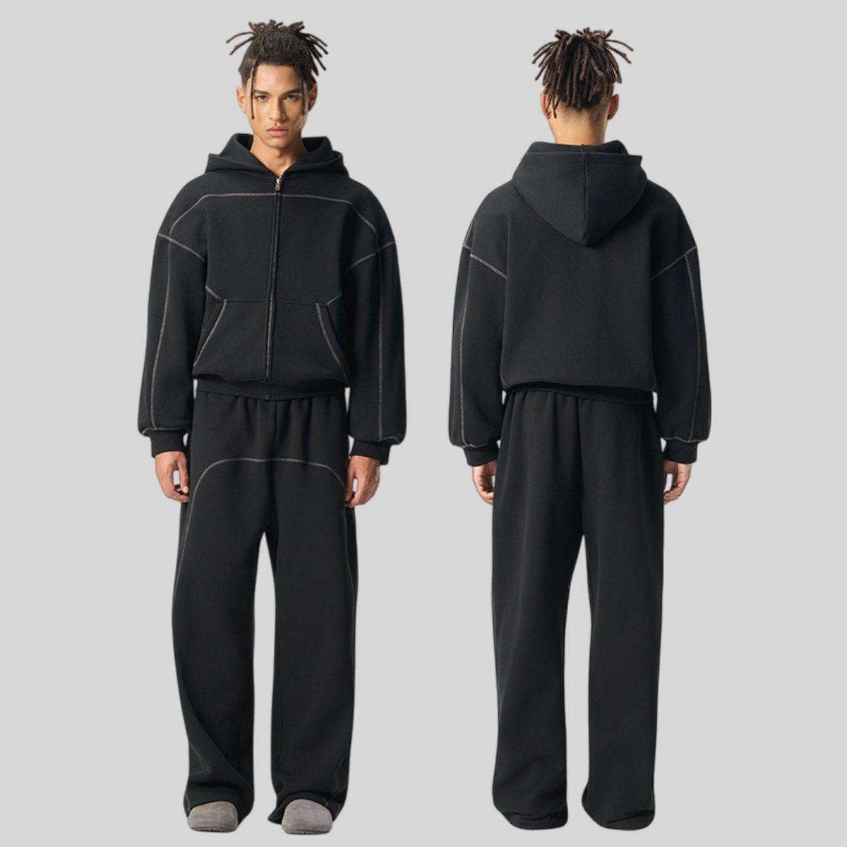 Mens Oversized 36.8%cotton 57.4%polyester 5.8%other fibers zip hoodie Sweatpants Set L915-M8315-K7315 - zip hoodie print logo 5
