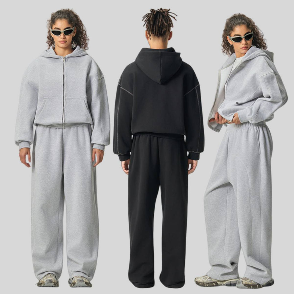 Mens Oversized 36.8%cotton 57.4%polyester 5.8%other fibers zip hoodie Sweatpants Set L915-M8315-K7315 - sweatpant print logo 4
