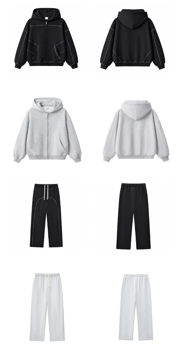 Mens Oversized 36.8%cotton 57.4%polyester 5.8%other fibers zip hoodie Sweatpants Set L915-M8315-K7315 - zip hoodie print logo 22