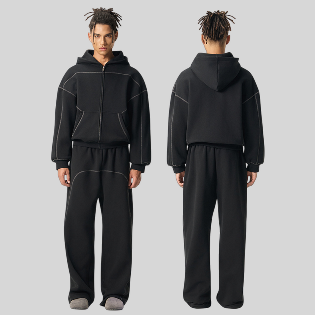 Mens Oversized 36.8%cotton 57.4%polyester 5.8%other fibers zip hoodie Sweatpants Set L915-M8315-K7315