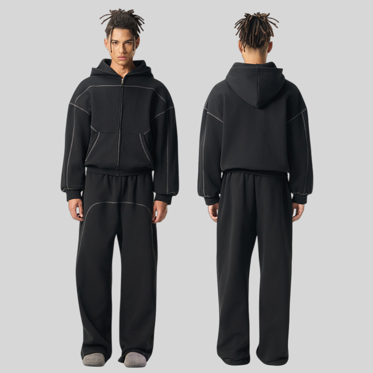 Mens Oversized 36.8%cotton 57.4%polyester 5.8%other fibers zip hoodie Sweatpants Set L915-M8315-K7315