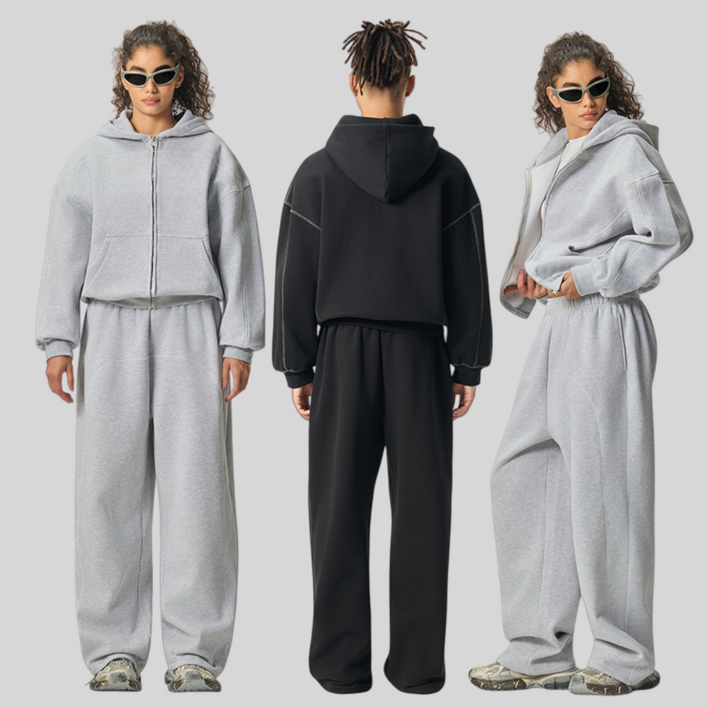 Mens Oversized 36.8%cotton 57.4%polyester 5.8%other fibers zip hoodie Sweatpants Set L915-M8315-K7315