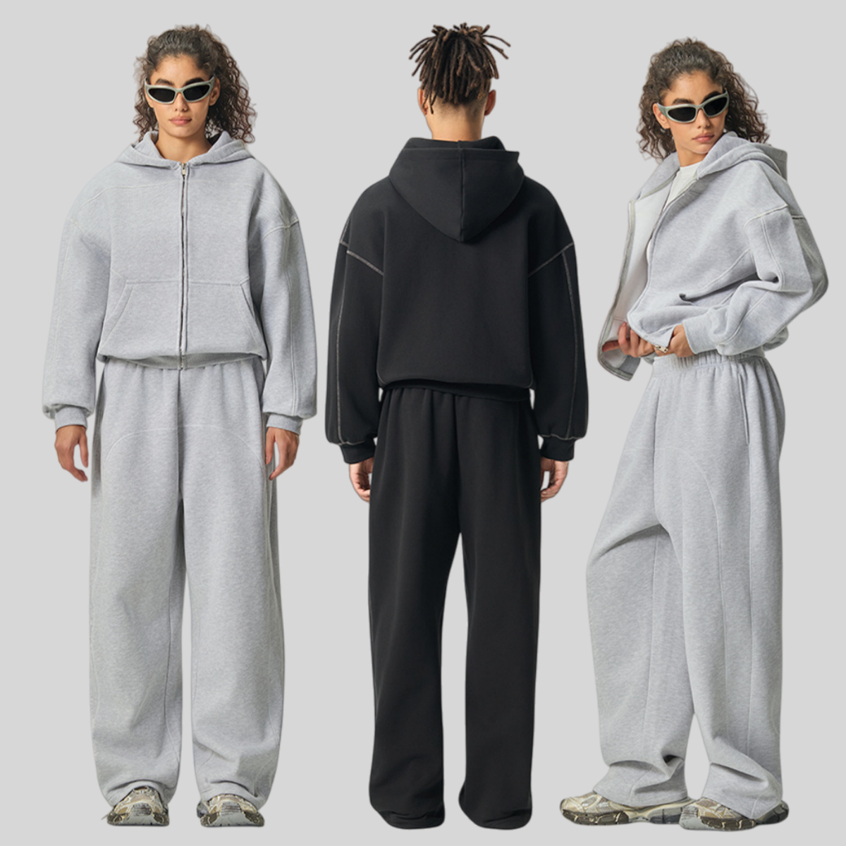 Mens Oversized 36.8%cotton 57.4%polyester 5.8%other fibers zip hoodie Sweatpants Set L915-M8315-K7315