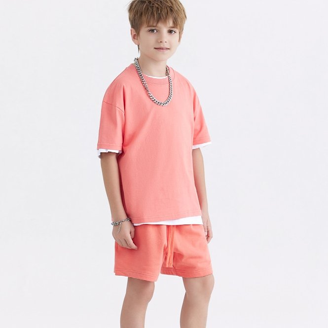 Children Casual Sportswear 100% cotton Set LL-BT034+BK7 - shorts print logo 6