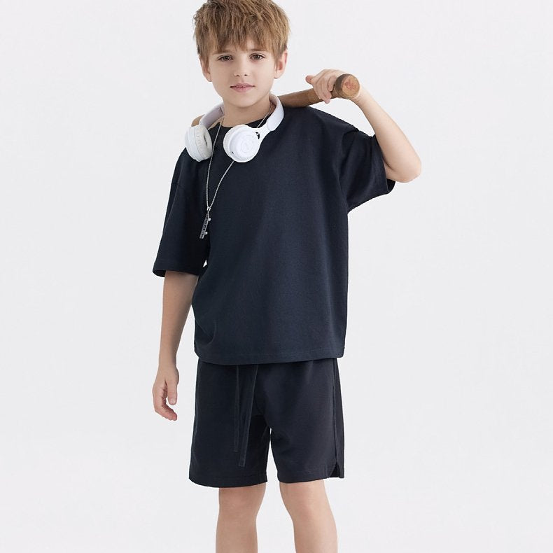 Children Casual Sportswear 100% cotton Set LL-BT034+BK7 - shorts print logo 4