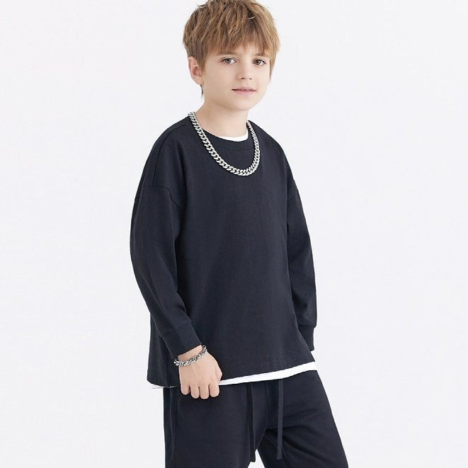 Children Sports Workout 100% cotton Long Sleeve Shirt LL-BT035 print logo 32