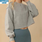 Womens Casual Cropped 88%polyester 12%cotton Sweatshirt M30375 print logo 3