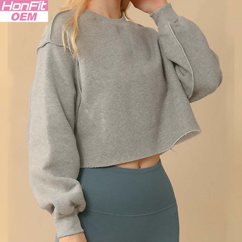 Womens Casual Cropped 88%polyester 12%cotton Sweatshirt M30375 print logo 4