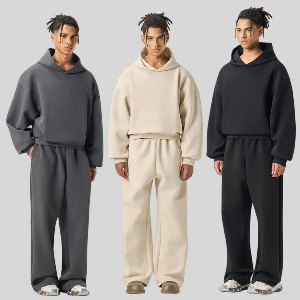 Mens Boxy Fit 50%cotton 50%polyester hoodie Sweatpants Set M8317-K7317 - sweatpant print logo 6
