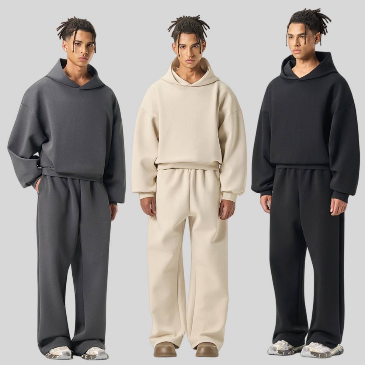 Mens Boxy Fit 50%cotton 50%polyester hoodie Sweatpants Set M8317-K7317 - sweatpant print logo 6