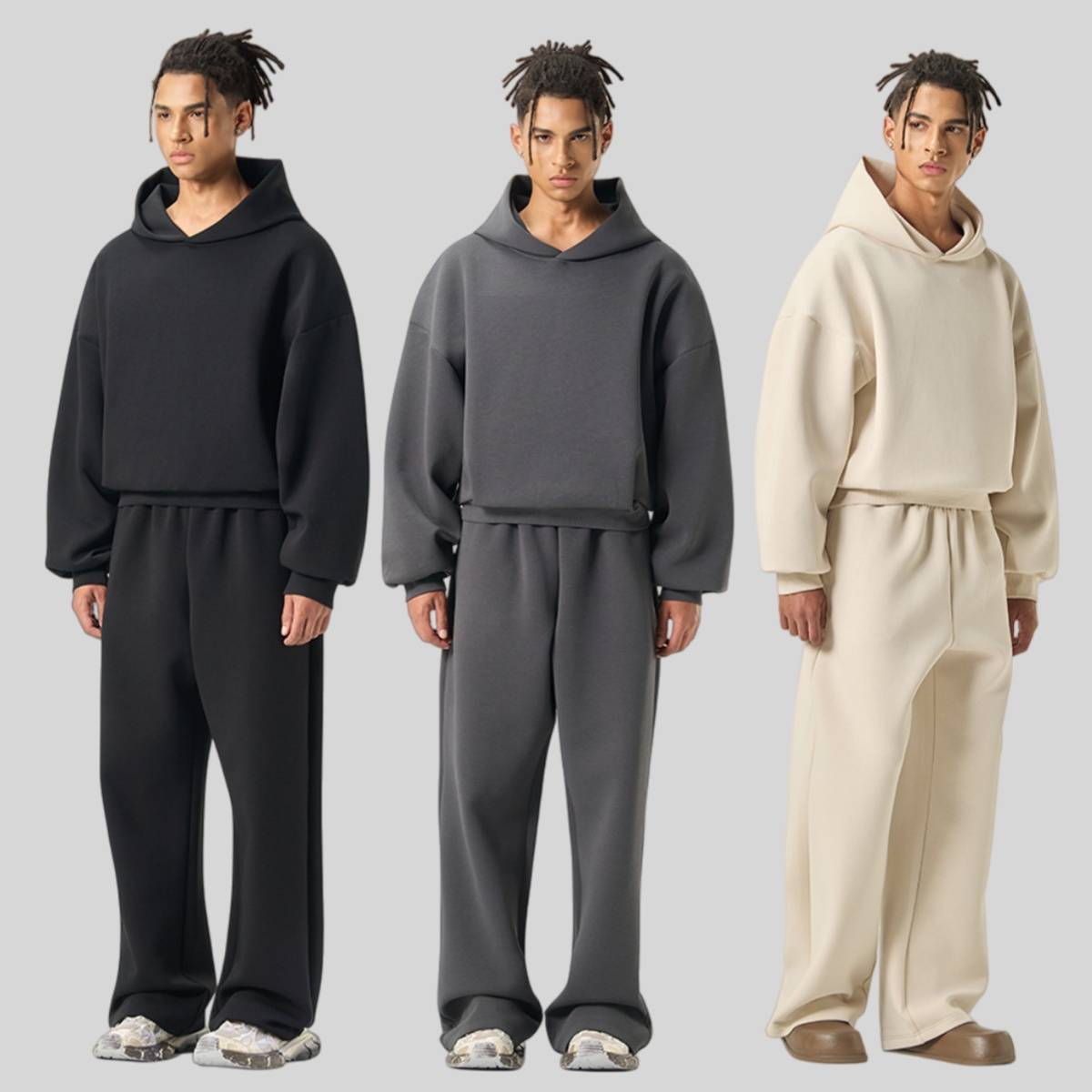 Mens Boxy Fit 50%cotton 50%polyester hoodie Sweatpants Set M8317-K7317 - hoodie print logo 6