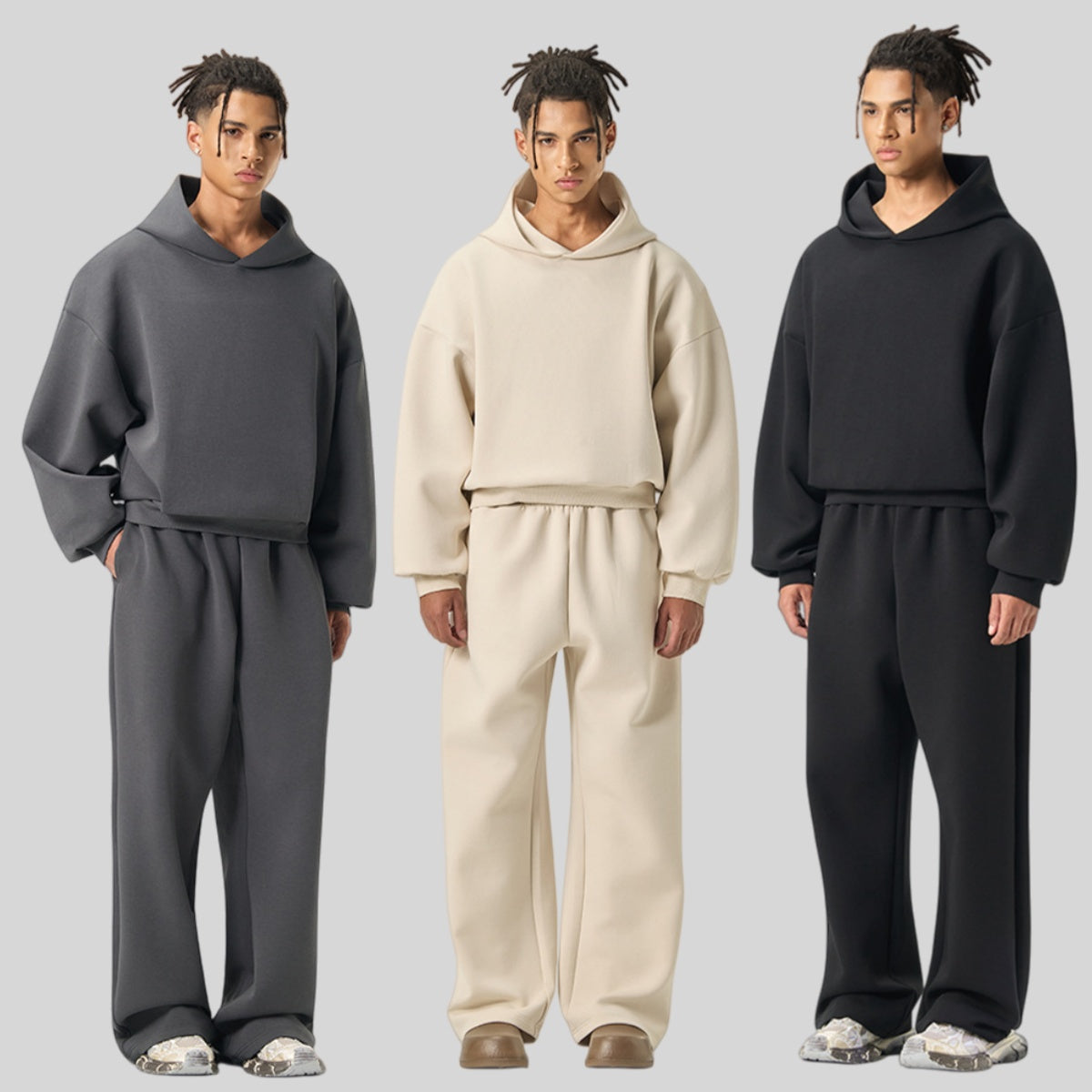 Mens Boxy Fit 50%cotton 50%polyester hoodie Sweatpants Set M8317-K7317