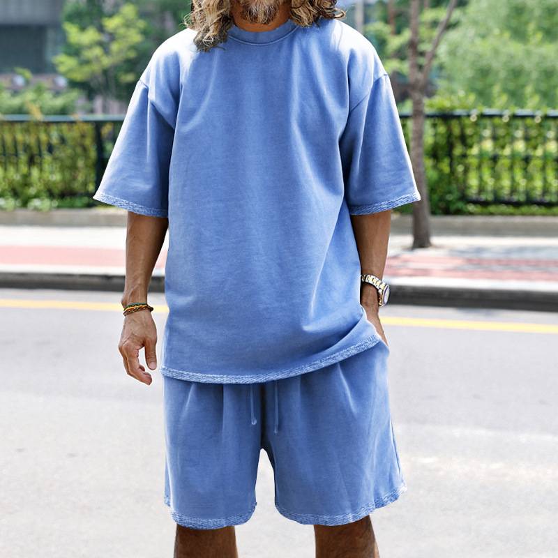 Mens Oversized Streetwear 90% polyester 10% spandex tshirt and shorts set MS-2282 print logo 9