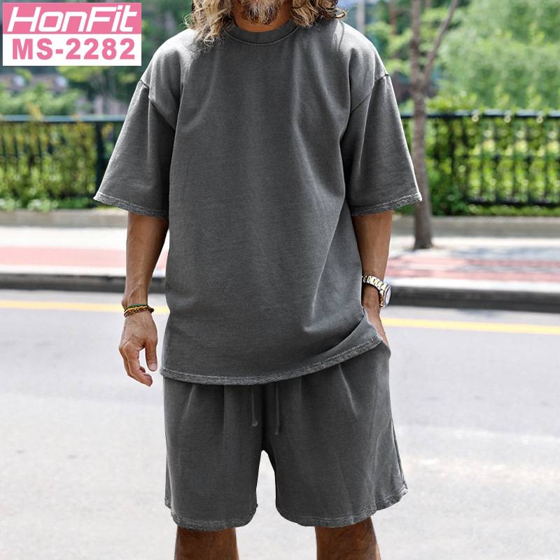 Mens Oversized Streetwear 90% polyester 10% spandex tshirt and shorts set MS-2282 print logo 16