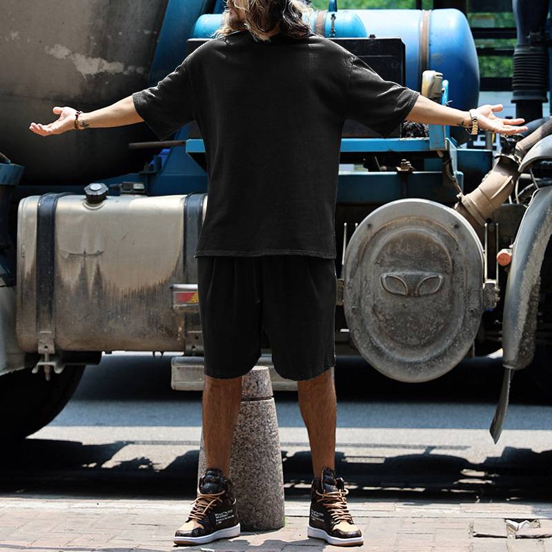 Mens Oversized Streetwear 90% polyester 10% spandex tshirt and shorts set MS-2282 print logo 55