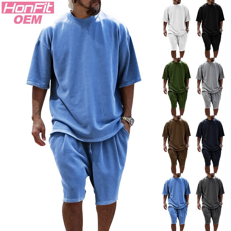 Mens Oversized Streetwear 90% polyester 10% spandex tshirt and shorts set MS-2282 print logo 11