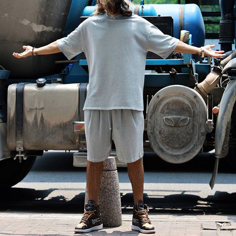 Mens Oversized Streetwear 90% polyester 10% spandex tshirt and shorts set MS-2282 print logo 24