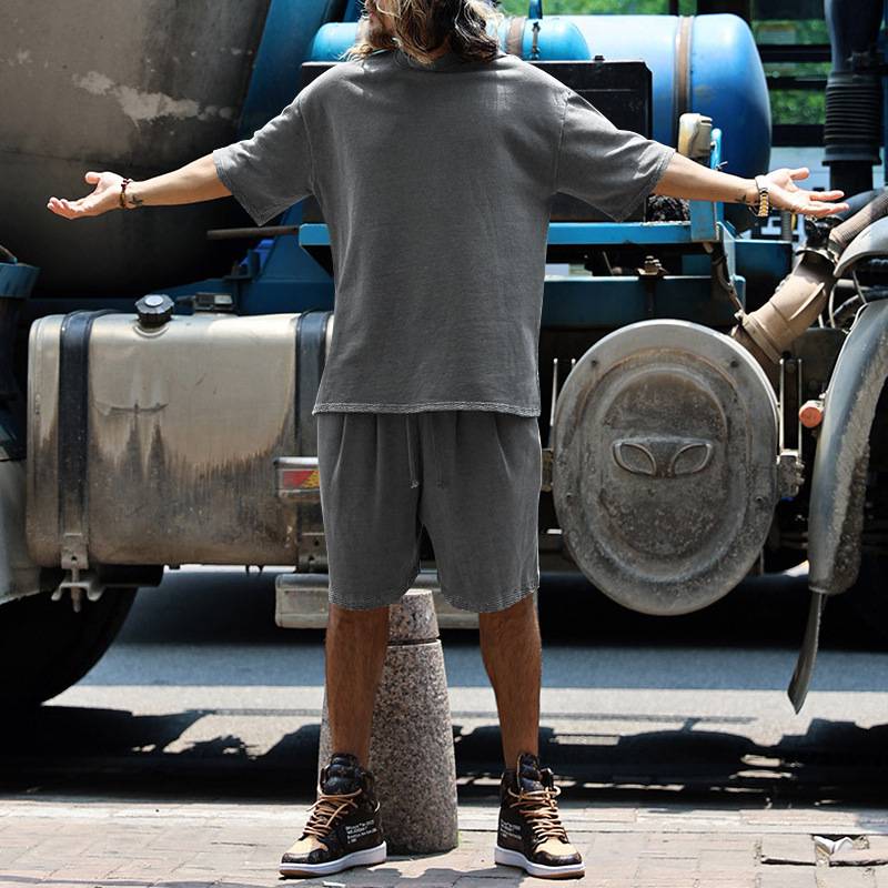 Mens Oversized Streetwear 90% polyester 10% spandex tshirt and shorts set MS-2282 print logo 76