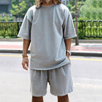 Mens Oversized Streetwear 90% polyester 10% spandex tshirt and shorts set MS-2282 print logo 4