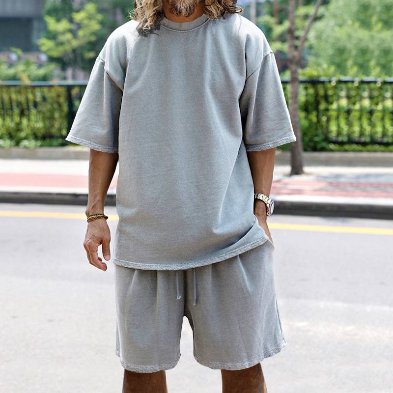 Mens Oversized Streetwear 90% polyester 10% spandex tshirt and shorts set MS-2282 print logo 4