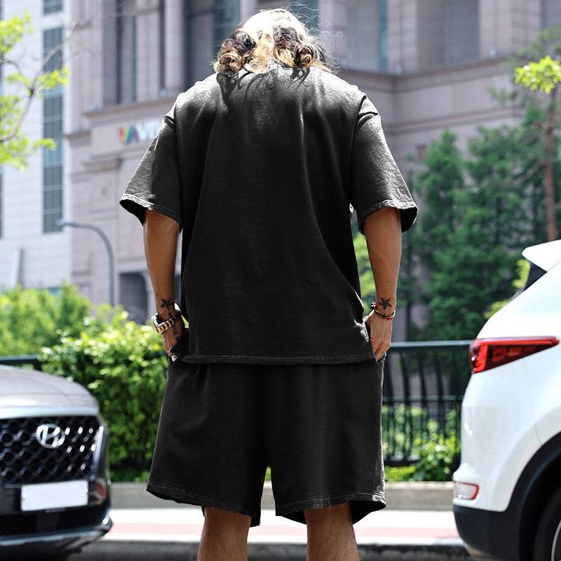 Mens Oversized Streetwear 90% polyester 10% spandex tshirt and shorts set MS-2282 print logo 53