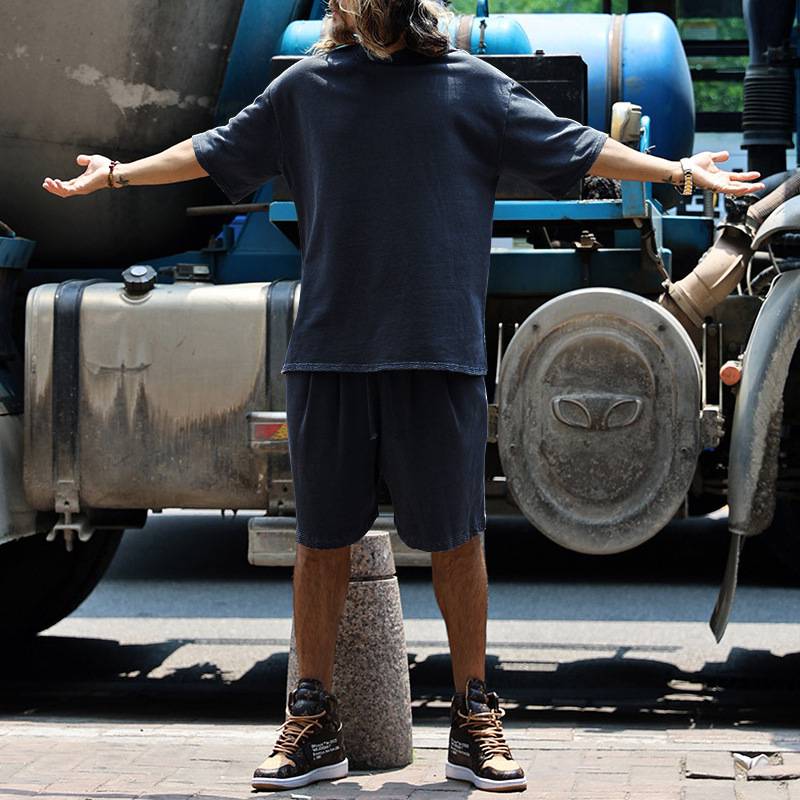 Mens Oversized Streetwear 90% polyester 10% spandex tshirt and shorts set MS-2282 print logo 69