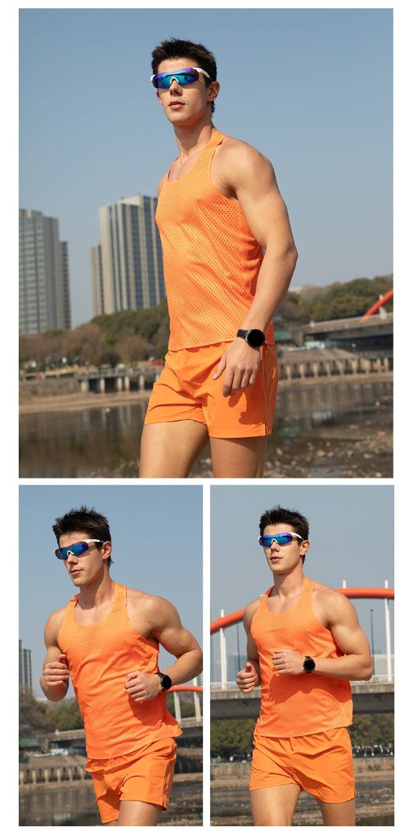Custom 80GSM 100%polyester Lightweight Men's Running Singlet MV2402 print logo 13