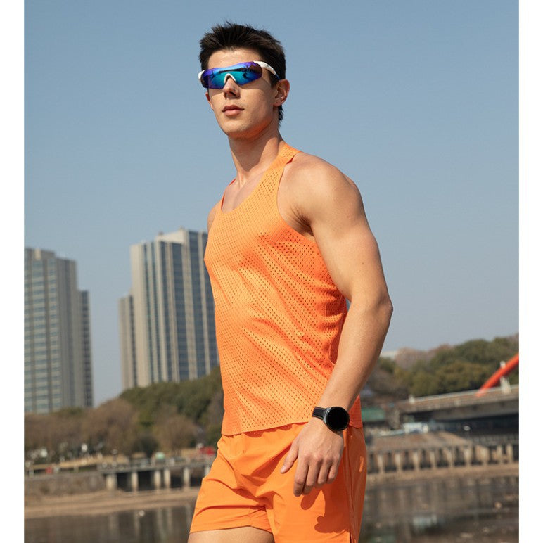 Custom 80GSM 100%polyester Lightweight Men's Running Singlet MV2402 print logo 1