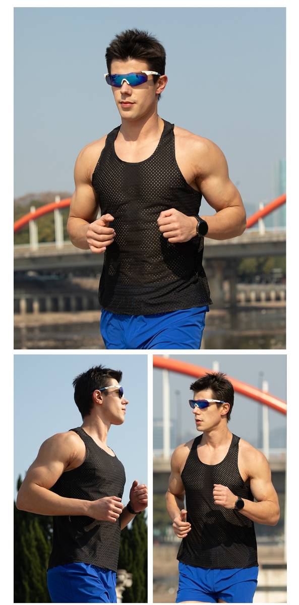 Custom 80GSM 100%polyester Lightweight Men's Running Singlet MV2402 print logo 14