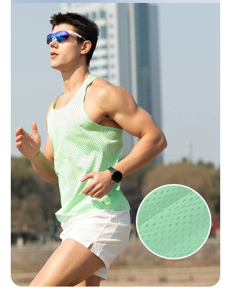 Custom 80GSM 100%polyester Lightweight Men's Running Singlet MV2402 print logo 11