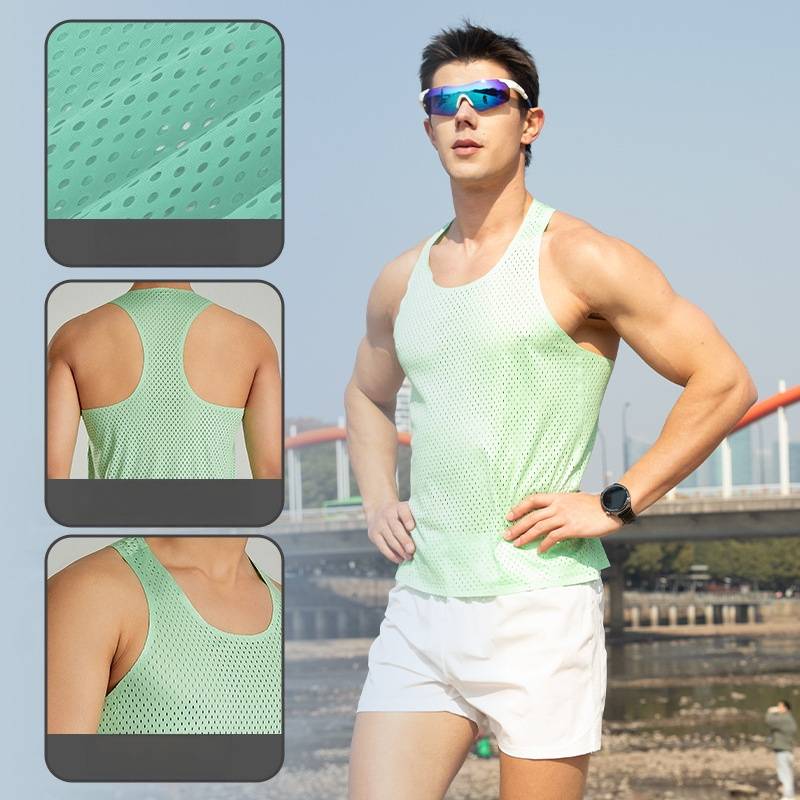Custom 80GSM 100%polyester Lightweight Men's Running Singlet MV2402 print logo 7
