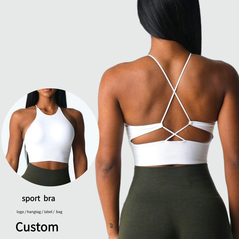 Womens Gym Training 92%Nylon 8%Spandex Sports Bra O-4306 print logo 10