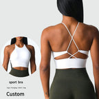 Womens Gym Training 92%Nylon 8%Spandex Sports Bra O-4306 print logo 10