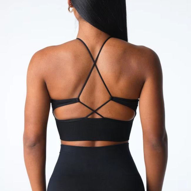 Womens Gym Training 92%Nylon 8%Spandex Sports Bra O-4306 print logo 6