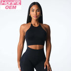 Womens Gym Training 92%Nylon 8%Spandex Sports Bra O-4306 print logo 14