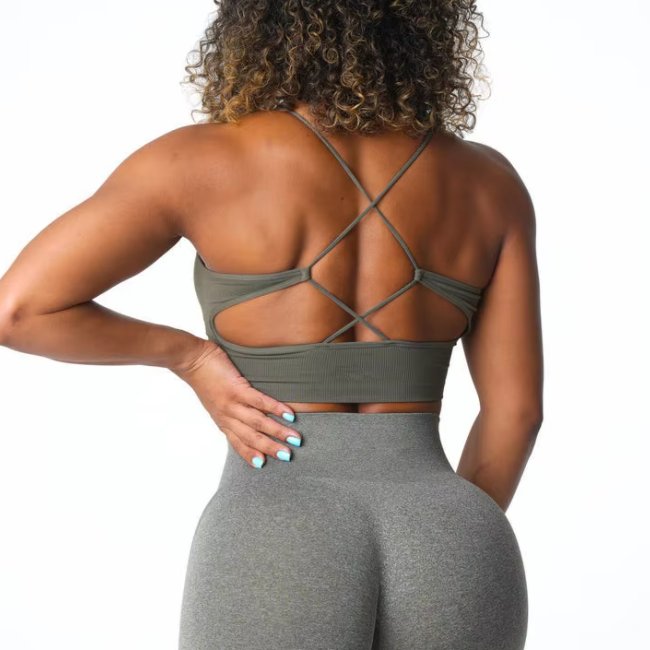 Womens Gym Training 92%Nylon 8%Spandex Sports Bra O-4306 print logo 3